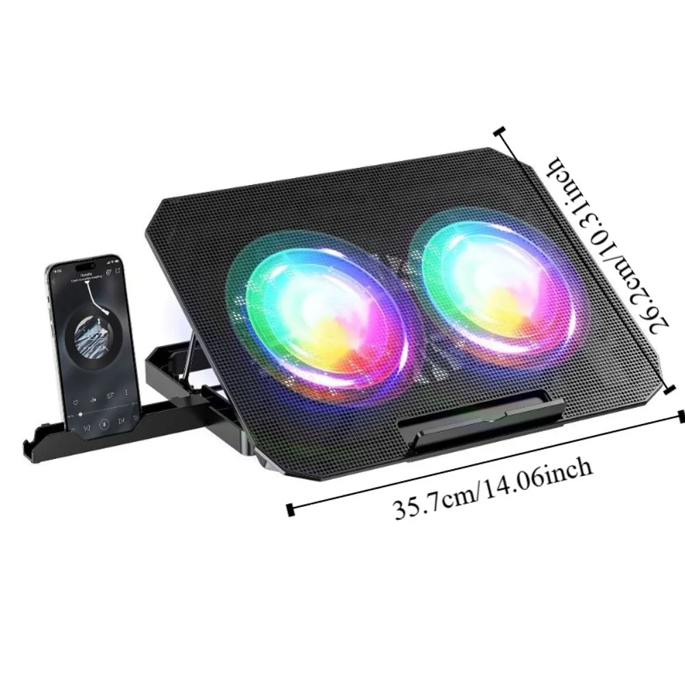 Охлаждающая подставка для ноутбука с RGB-подсветкой, двумя вентиляторами, регулировкой высоты и 8-ступенчатой настройкой скорости (art.: 3920d94dc522d) - 3920d94dc522d