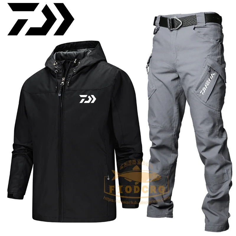 

Professional Fishing Clothes Men Outdoor Sports Waterproof on Foot Suit Riding Camping Windproof Pants Jacket Sets