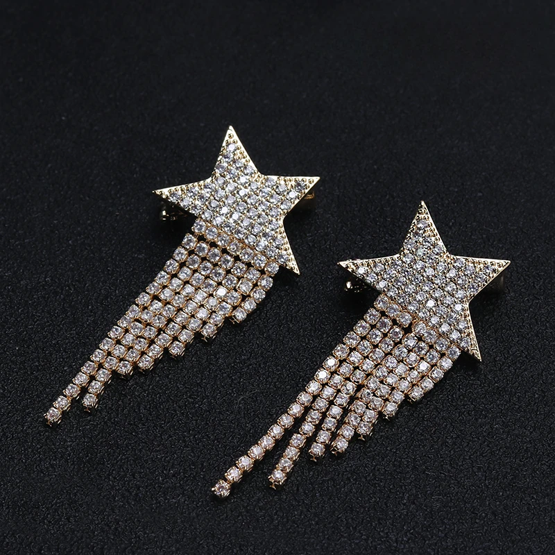 Wish Meteor Korean Crystal Star Brooch Men and Women Simple Pin Suit Neckline Ornament Fixed Clothes Accessories Jewelry Gifts