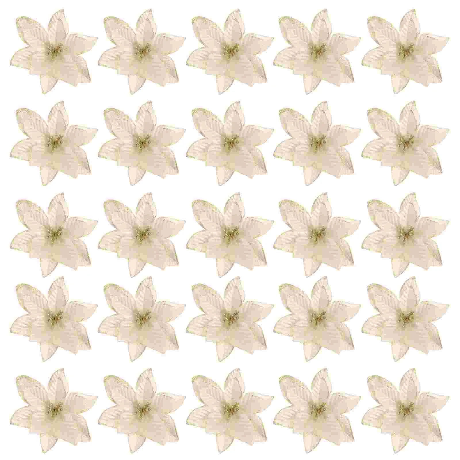

30pcs Christmas Tree Flower Poinsettia Flowers Flower Ornament Golden Artificial Flowers Flower Craft