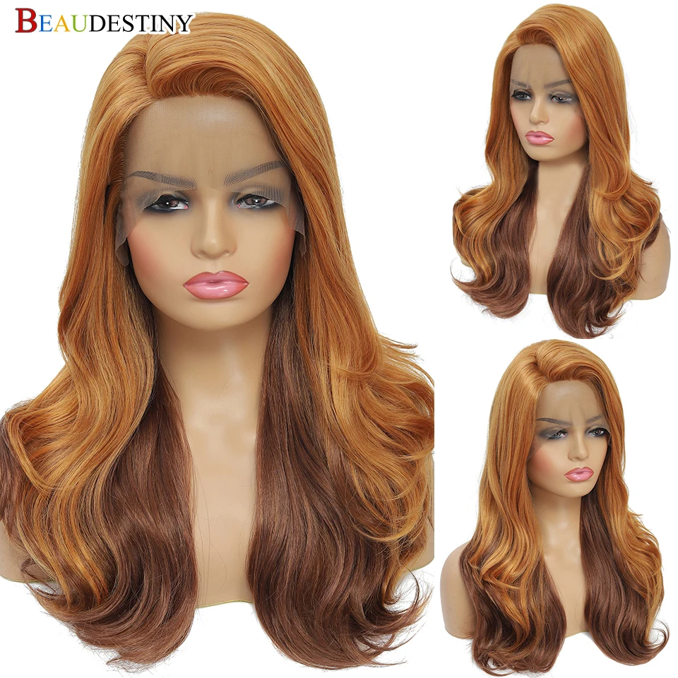 

Orange Synthetic Wig High Quality Transparent Lace Front Wigs For Women High Temperature Loose Wave Wigs 180% Glueless Wigs