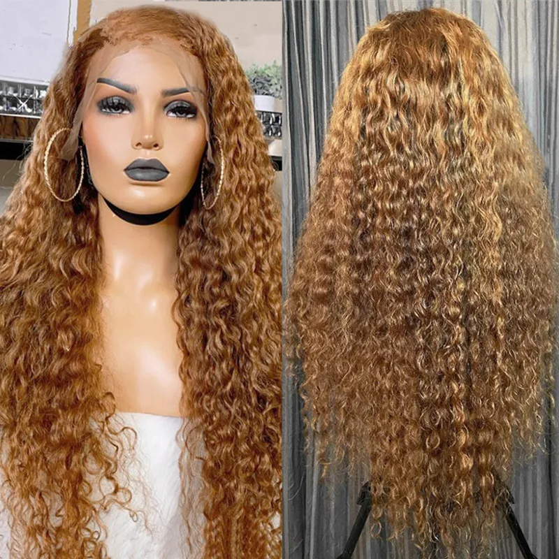 

Preplucked 26Inches 180%Density Glueless Honey Blonde Kinky Curly Lace Front Wig With BabyHair Heat Temperature Daily Cosplay