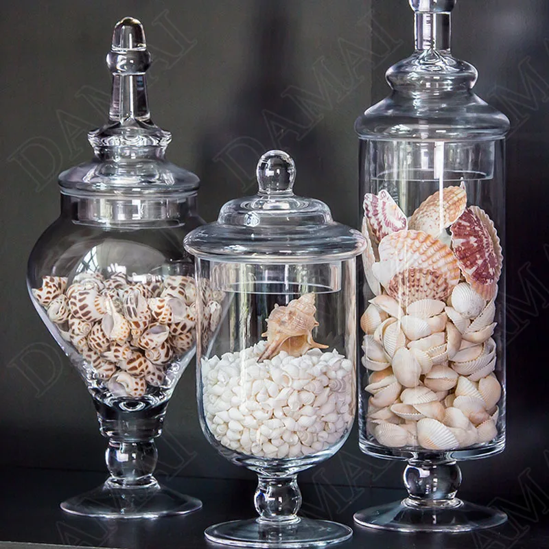 

Decoration Tank Conch Organizer Lid With Jars Style Tall Modern Shell Jar European Feet Glass Candy Home Ornaments Storage