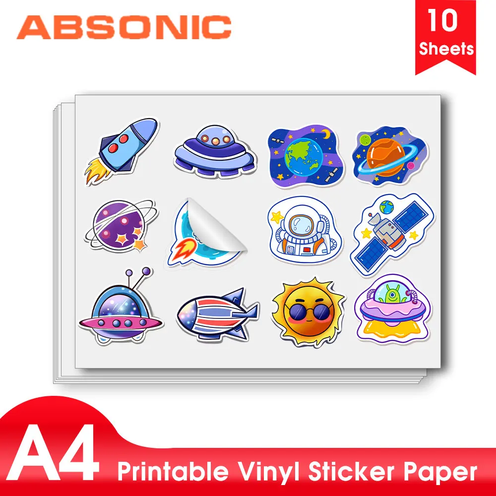 Absonic 10 Sheets Printable Vinyl Sticker Paper Transparent Glossy Matte Self-Adhesive Copy Paper DIY Sticker for Inkjet Printer