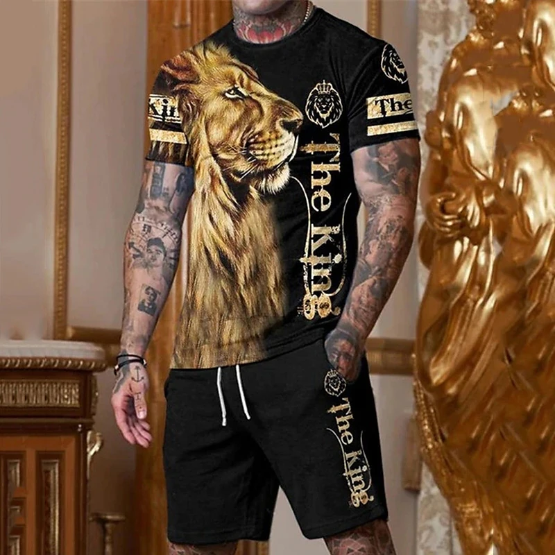 Men Clothes Plus Size 3D Printed T-shirt Suits Fashion Funny Graphic Round Neck Ropa Fashion Designer Short Sleeve 2 Pieces