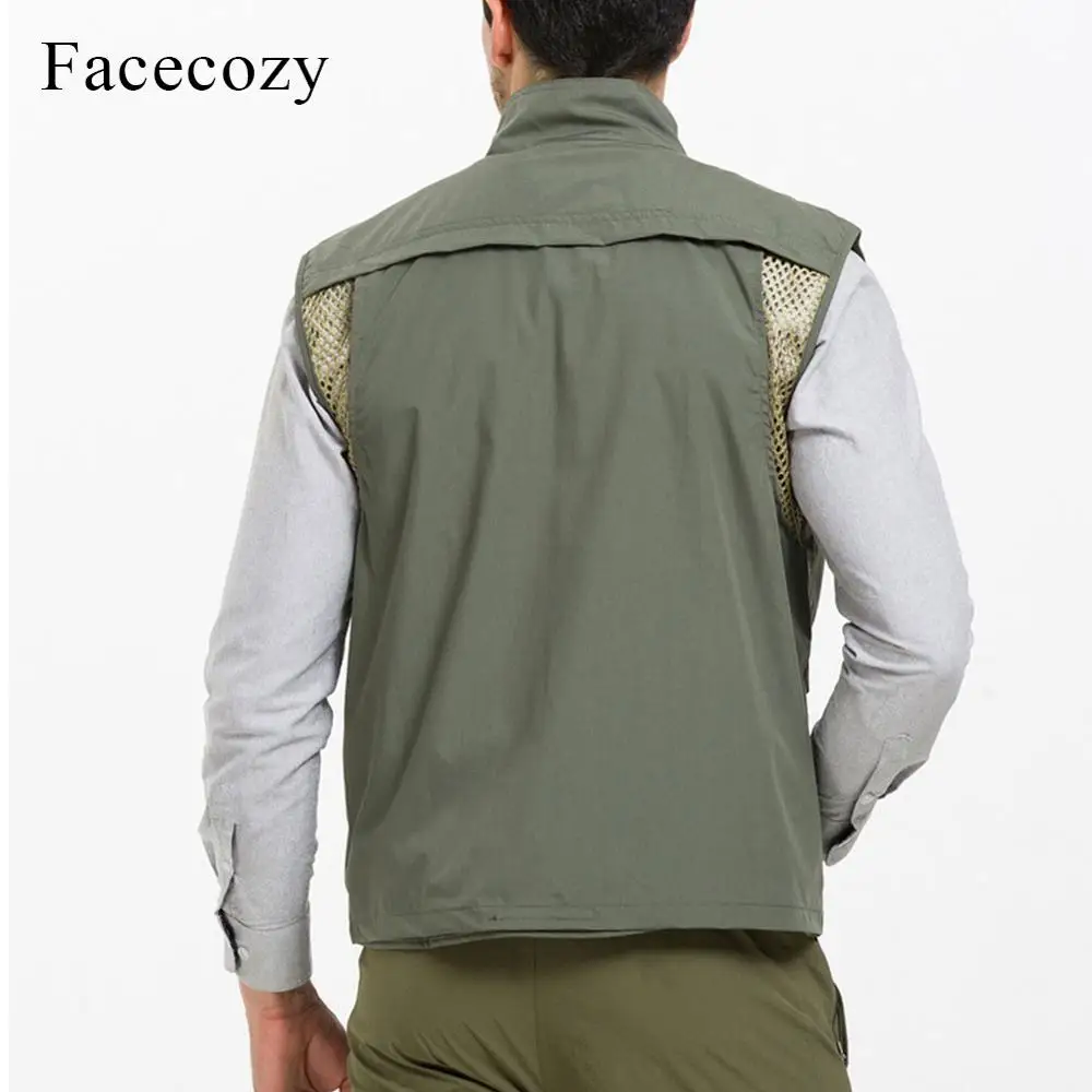 Фото Facecozy мужские открытые дышащие сетчатые майки с несколькими карманами без рукавов быстросохнущие летние мужские жилеты для рыбалки и треки... №3