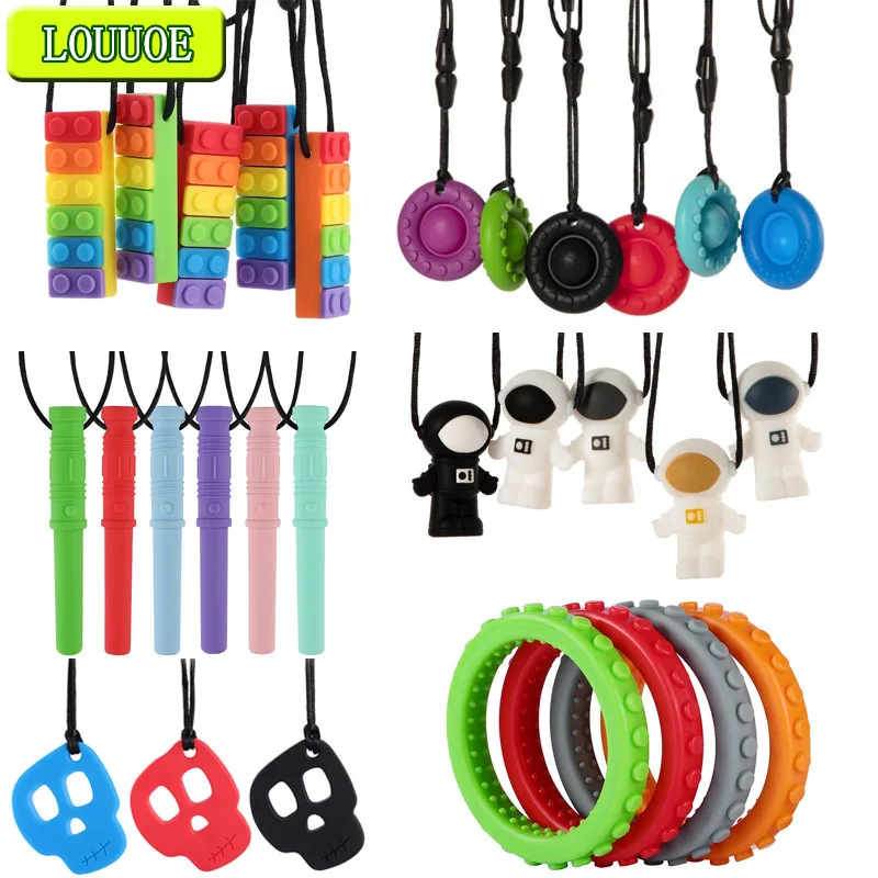 

4-6Pc/set Baby Teether Rainbow Pendant Wristband Sensory Chew Necklace for Teething Autism Biting Chew Baby Care BPA Free Beads