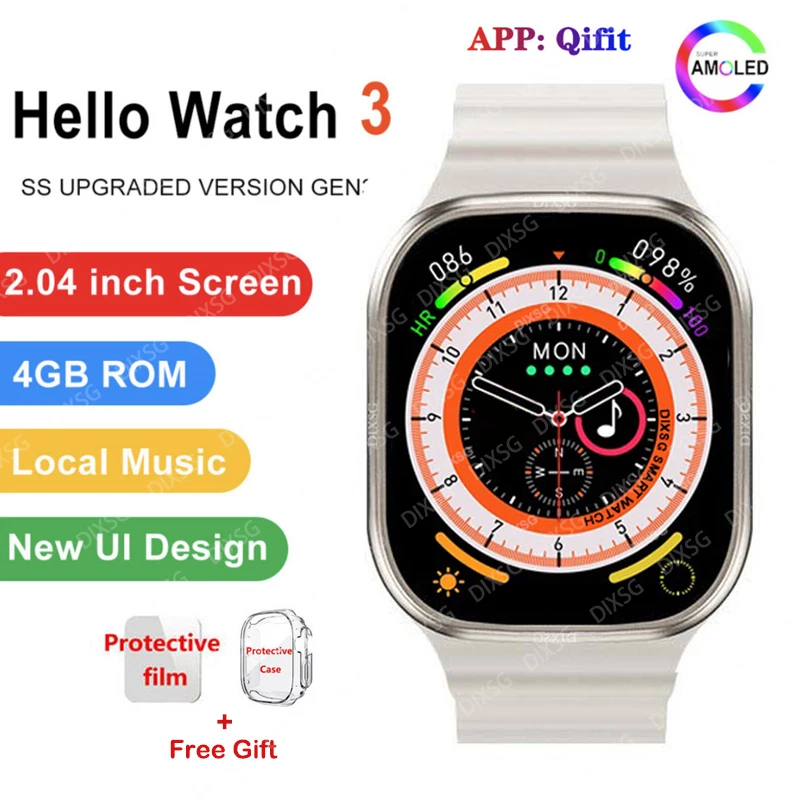 

2023 Hello Watch 3 Amoled Screen 4GB ROM Smart Watch Ultra Series 8 Compass Bluetooth Call Men Women Smartwatch PK HK8 Pro max 2