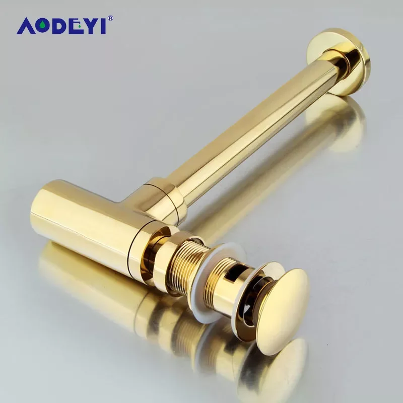 

Brass Golden Bottle Tap Basin Waste Drain, Basin Mixer P-Trap Waste Pipe With Pop-Up Drain For Bathroom Tool