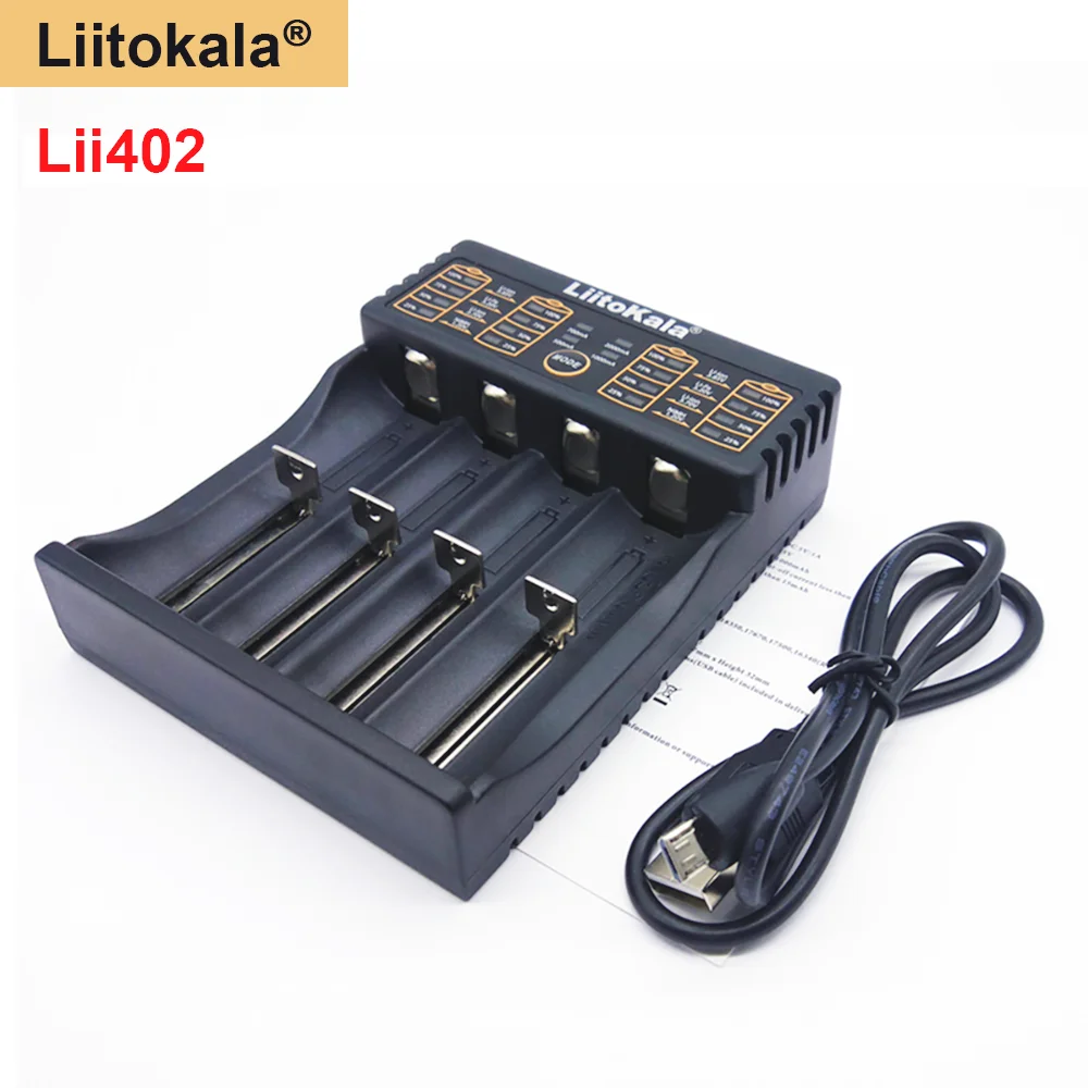 

LiitoKala Lii-402 USB smart charger 18650 26650 18350 14500 AA/AAA NiMH li-ion Intelligent Battery Charger 5V 2A EU Plug