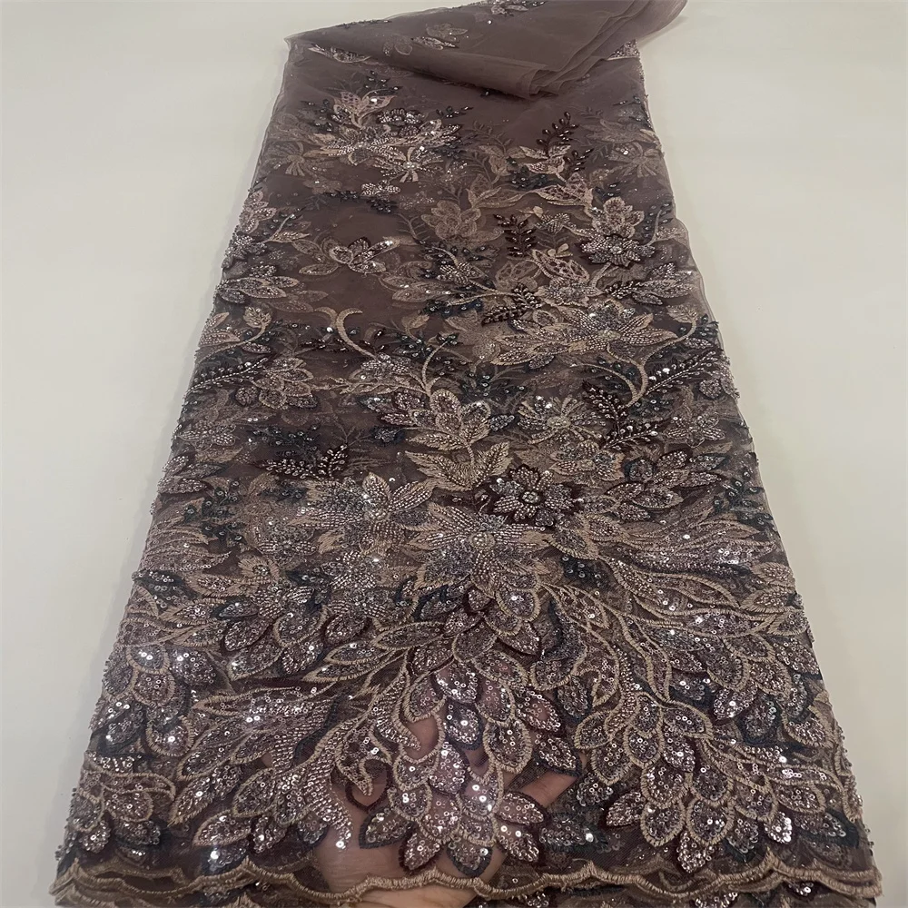 

Женская ткань, 5 ярдов, 2023, высококачественное вышитое французское Сетчатое кружево, нигерийское кружево из бисера