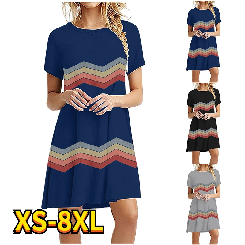 

2022 Summer Women's Abstract 3D Stripe Printed Dress Round Neck Causal Elegant Dress Knee Length Fational Painting Dress New