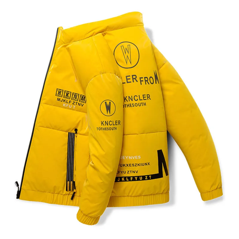 Short Glossy Printed Letter Padded Jacket Men's Winter New Slim Padded Jacket Men Winter Coat Men Jackets Jackets and Coats