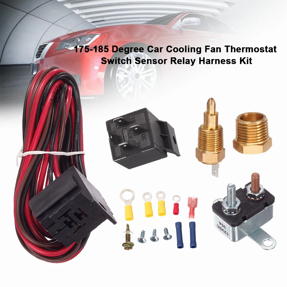 

175-185 Degree Car Cooling Fan Thermostat Switch Car Fan Sensor Relay Harness Kit 12v Automotive Fan Car Accessories