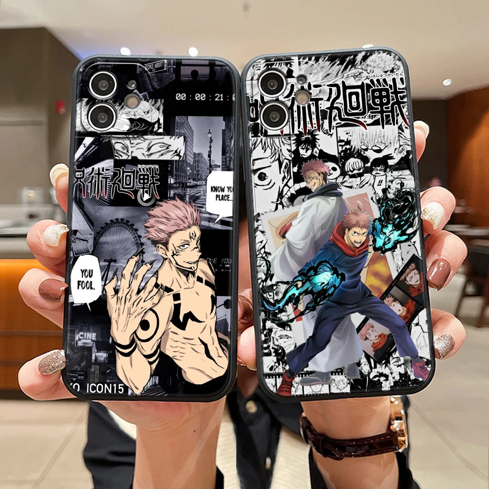 Couple Kawayi Jujutsu Kaisen Anime Cover for iPhone 14 13 12 Mini 11 Pro X XR XS Max 8 7 6S 6 Plus SE 2020 5S 5 Phone Case