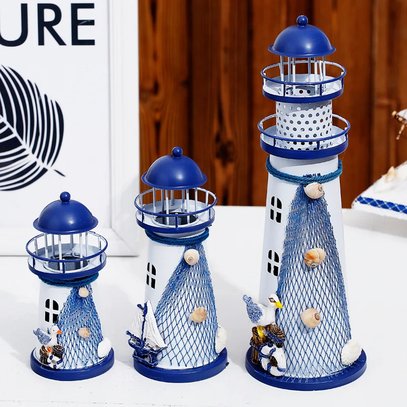 

Маяк в средиземноморском стиле фигурка ракушка рыболовные сети лампа творческий фонарь башня для украшения дома подарок
