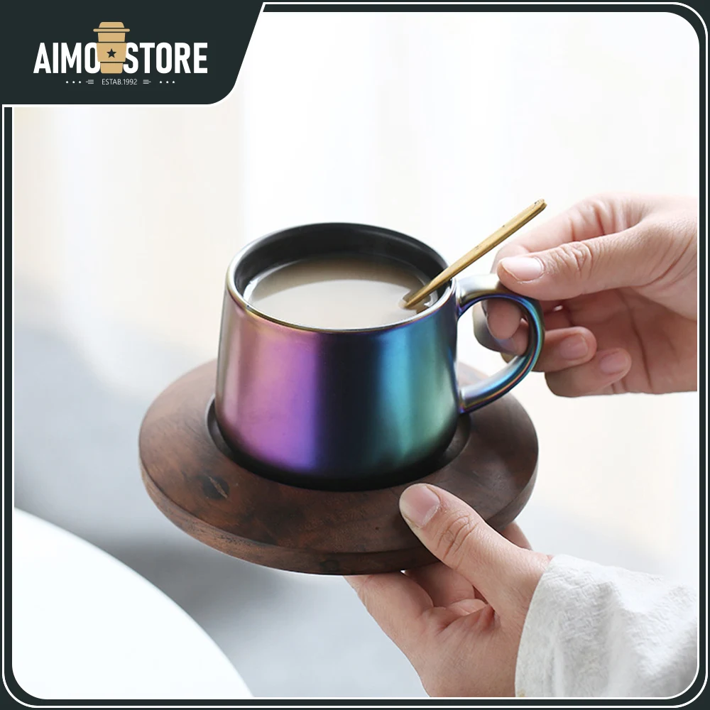 

300ml Coffee Cup Set with Coaster/Spoon Ceramic Christmas Cup American Espresso Milk Cup Accessories Drinking tensils AM1520