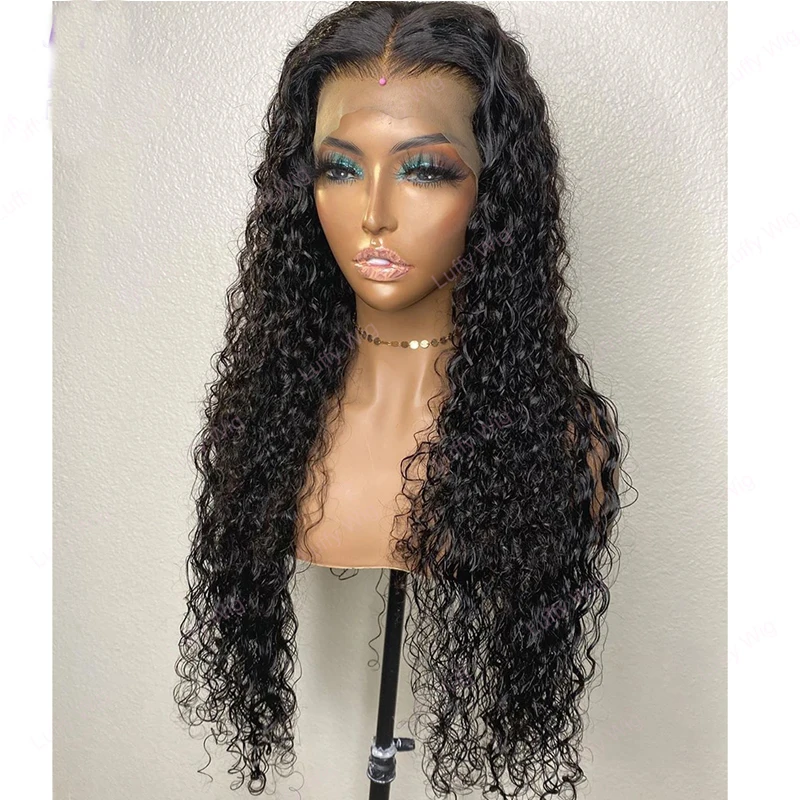 26Inch 180%Density Long Kinky Curly Synthetic Lace Front Wig For Women With Baby Hair Heat Resistant Fiber Hair Daily Wear Wig