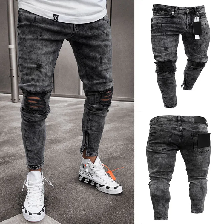

2022 New Men's Fit Skinny Jeans Men's Ripped Jeans Stretch Denim Pencil Pants Men