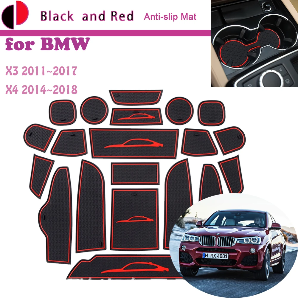 

Rubber Anti-slip Mat Door Groove Cup for BMW X3 F25 X4 F26 2011~2018 Cushion Gate Storage Slot Coaster Car Stickers Accessorie