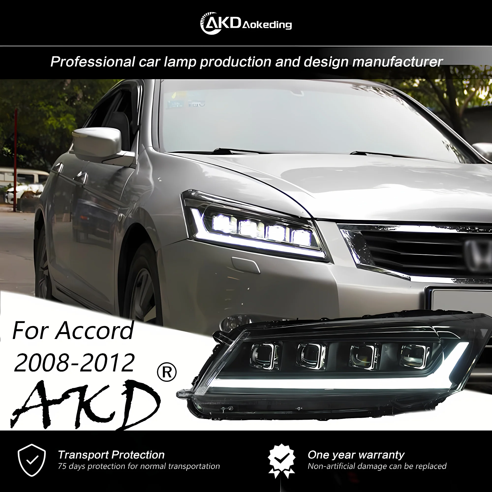 Лампа Налобная AKD для Honda Accord G8 2008-2012 DRL H7 светодиодный Bi ксеноновая лампа в сборе