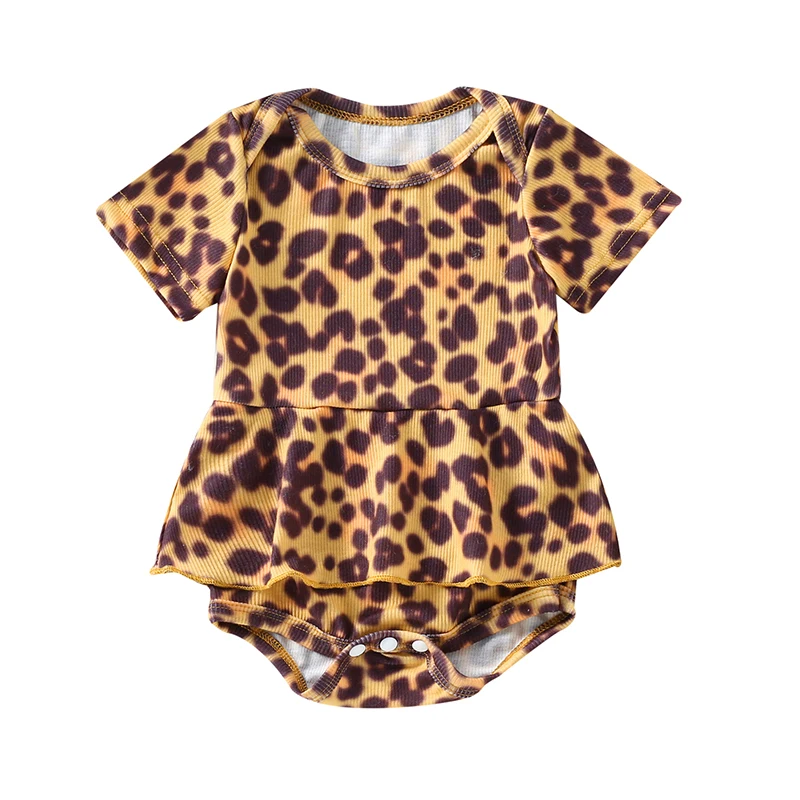 

Toddler Girls Summer Casual Romper Short Sleeve Round Neck Leopard Print Tutu Playsuit