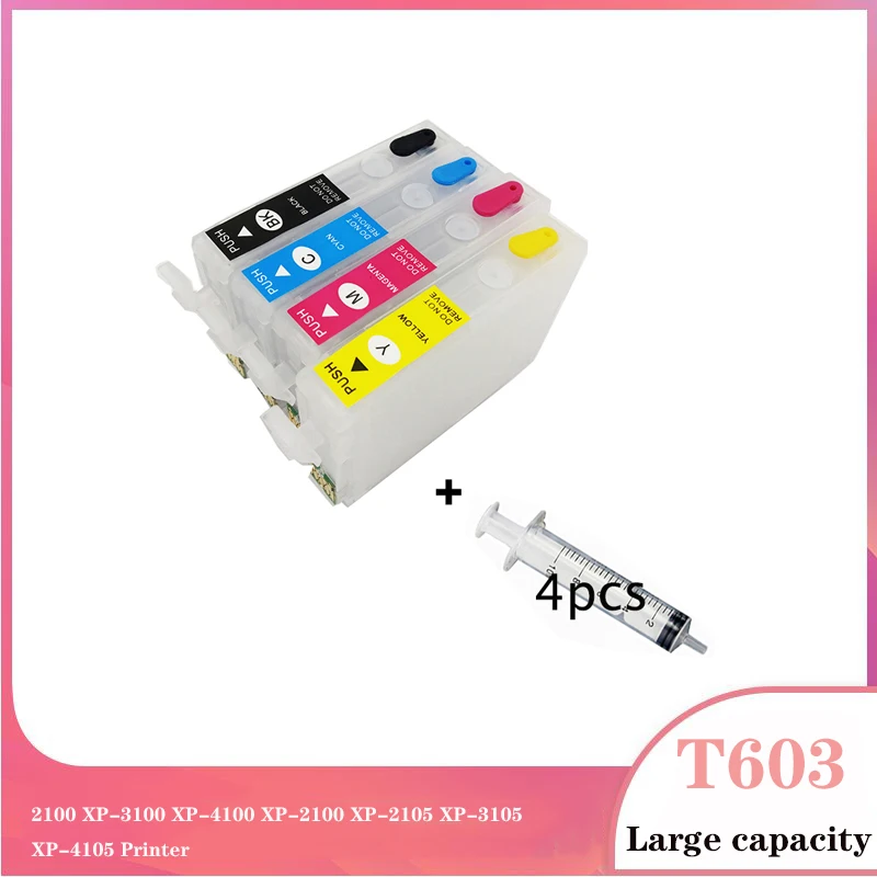 

Многоразовый картридж vilaxh T603XL 603XL с чипом ARC для Epson T603 XP2100 XP2105 XP3100 XP3105 XP4100 XP4105 WF2810
