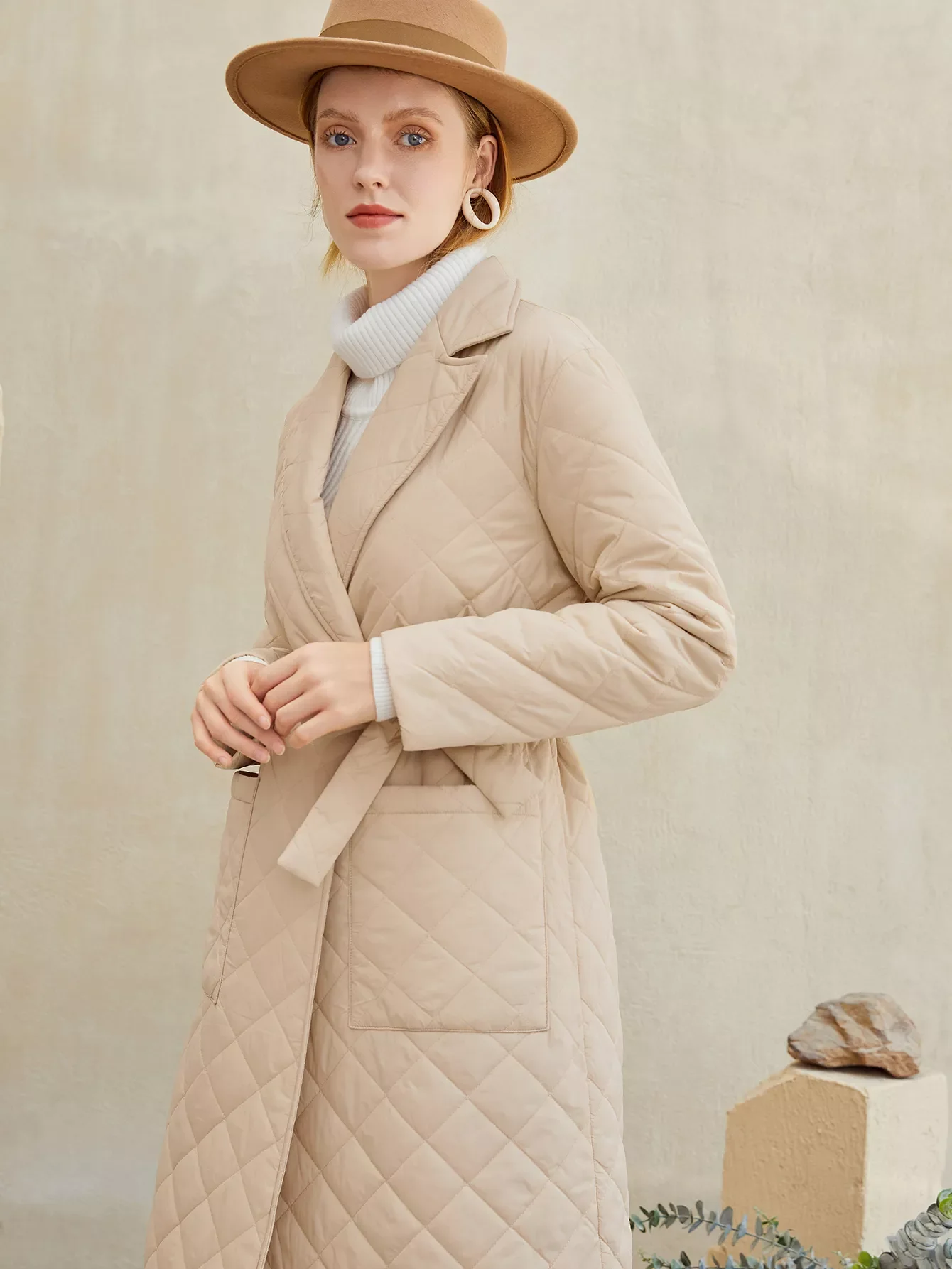 New2022 Fashion female winter windproof jacket  Casual sashes women winter parka Long straight coat with rhombus pattern 2020