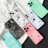 twinkle shiny starry sky moon card pocket holder case for iphone 11 13 12 pro max xs xr x star glitter soft photo wallet cover