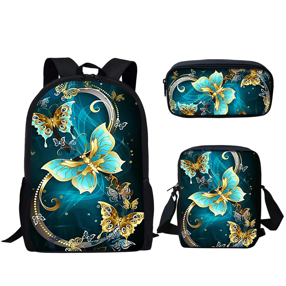 Belidome Casual School Bags Butterfly Print 3Set Lightweight Backpack for Teen Boys Girls Travel Schoolbag Mochila Infantil
