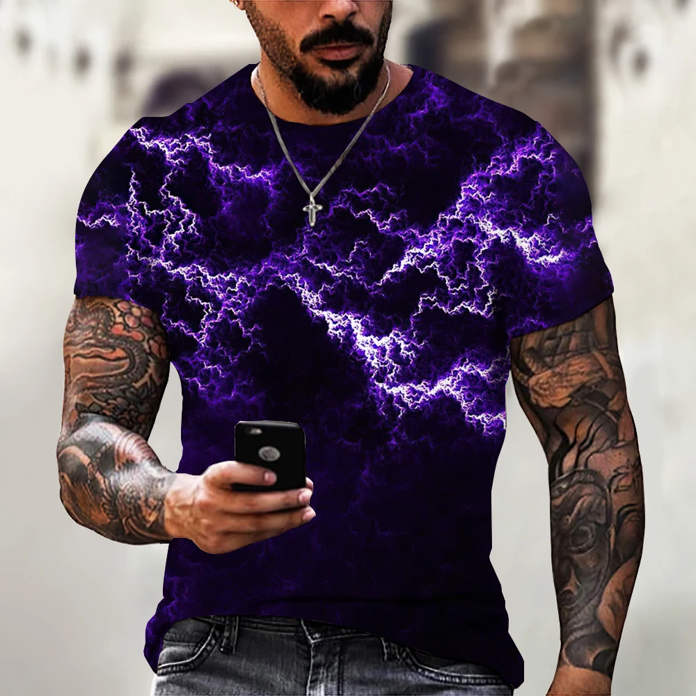 

Men's T-Shirts Lightning Pattern 3D Print T Shirt O-Neck Short Sleeve Casual Breathable Oversized MaleTee Top Men Clothed Summer