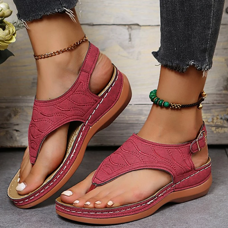 

2023 Summer Women Strap Sandals Women's Flats Open Toe Solid Casual Shoes Rome Wedges Thong Sandals Sexy Ladies Shoes