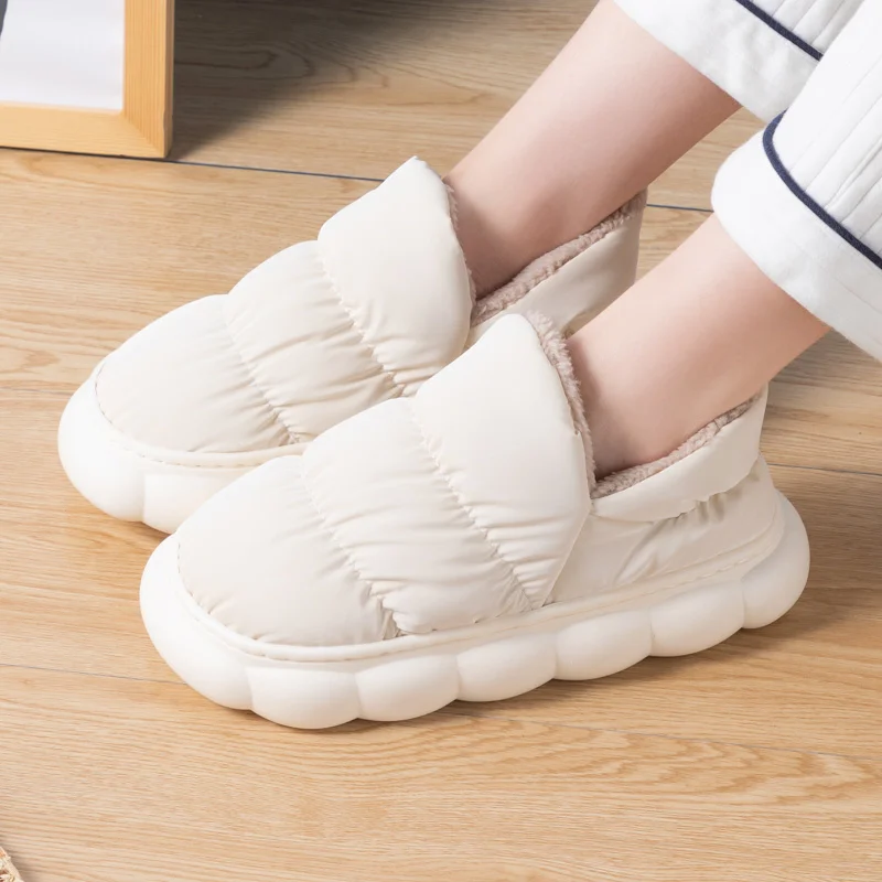 

Зимние водонепроницаемые теплые тапочки, женские плюшевые меховые тапки на платформе, домашняя хлопковая обувь для пар, Нескользящие шлепа...