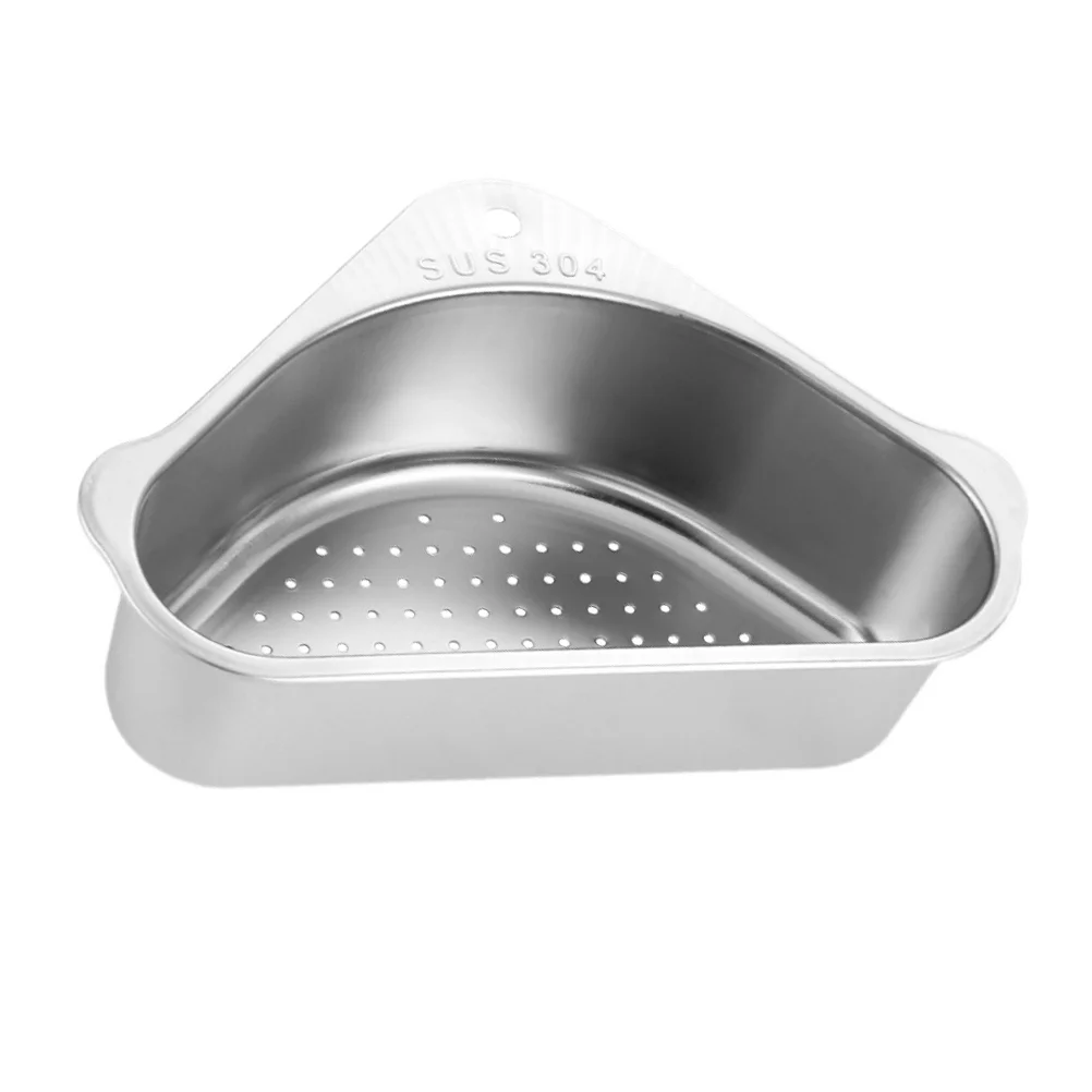

Stainless Steel Drain Basket Triangular Container Fruit Sink Kitchen Accessory Storage Rack Triangle