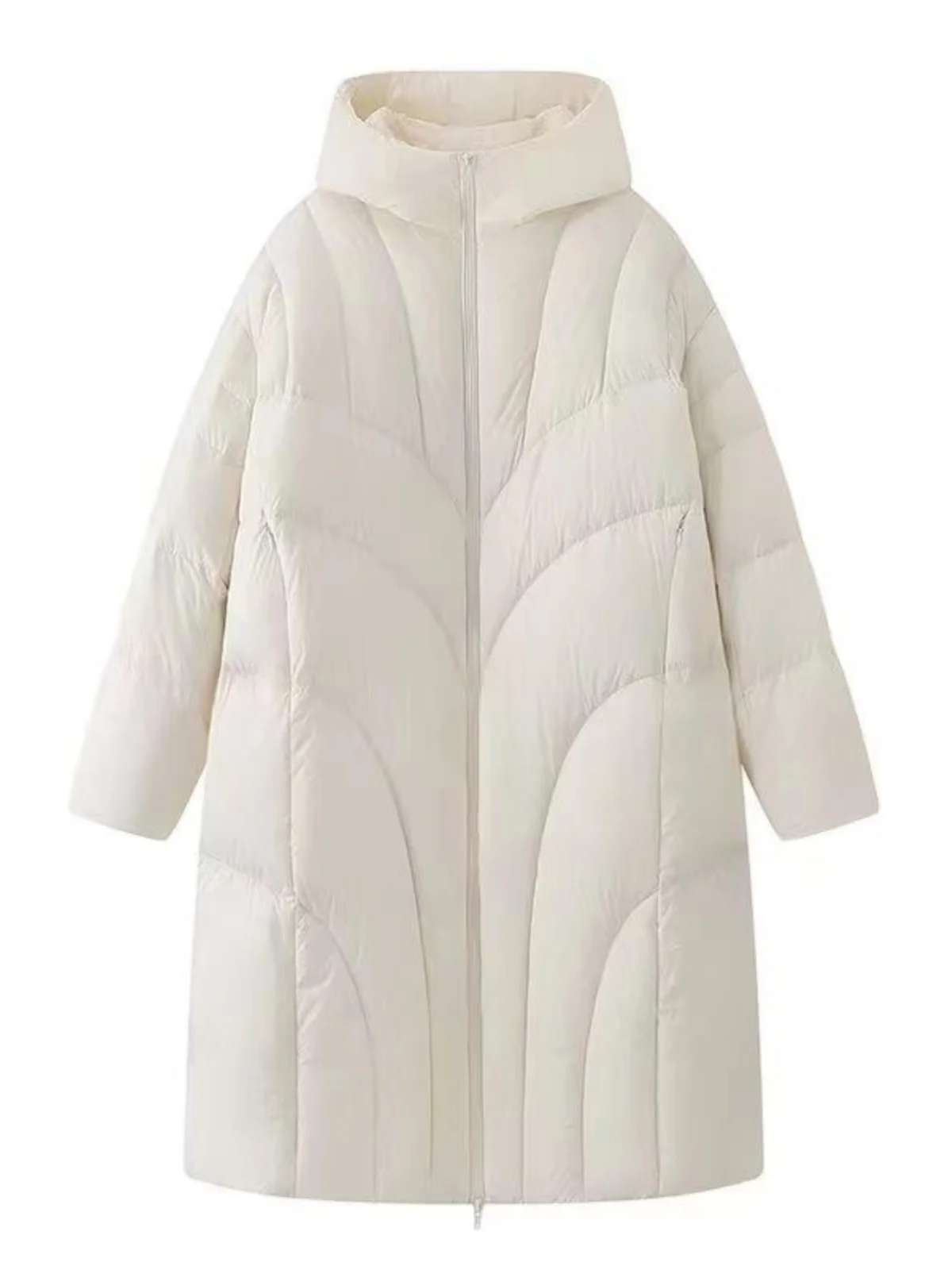 Кремовый пышный 2024 новинка 90 пуховик средней длины на белом утином пуху женская