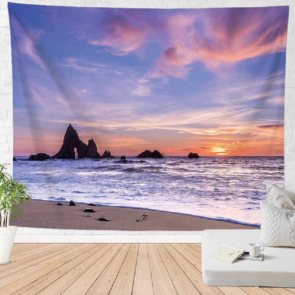 

Palm Trees Rocks Beach Tapestry Tropical Hawaii Sandy Shore Waves Island Print Tapestries Bedroom Living Room Dorm Wall Hanging