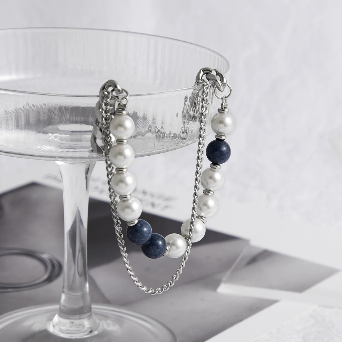 

KunJoe Punk Hip Hop Stainless Steel Stone Bead Bracelets on Hand for Women Steampunk Men Layered Chain Bangles Jewelry No Fade