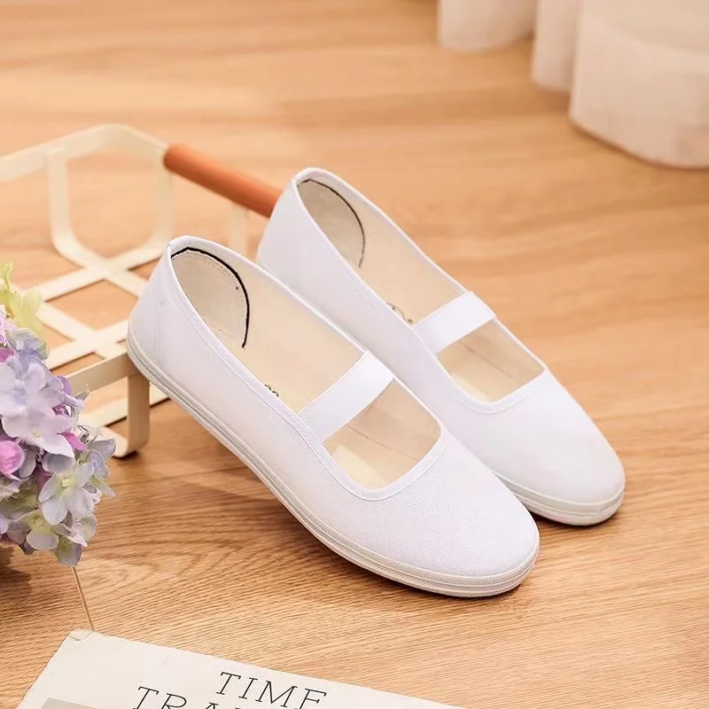 Women's White Dance Performance  Gymnastics  Canvas Shoes Children's White Shoes Elastic Band Nurse Soft Shoes 2023 New
