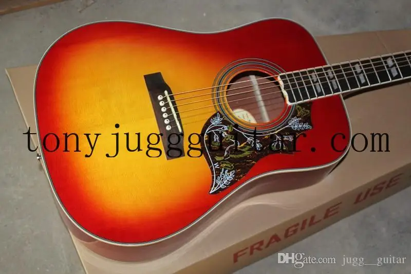 

41 Inches Humming Cherry Sunburst Vintage Acoustic Electric Guitar, Split Parallelogram Inlay, Red Pickguard, Fishman Pickups