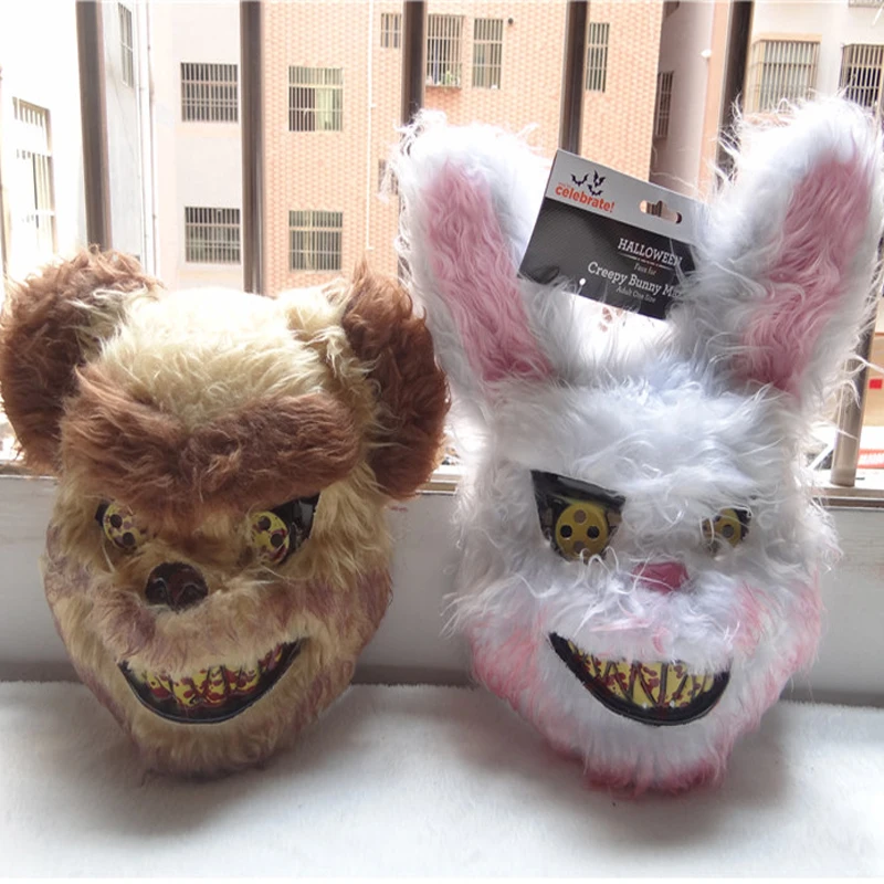 

Bloody Rabbit Halloween Cosplay Mask Party Performance Head Cover Carnival Costume Headgear Props Handmade Dance Dress Masque