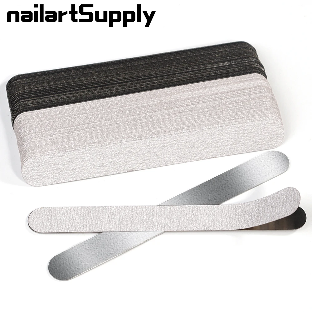 

10pcs Black/Grey Removable SandPaper Nail File Straight Replacement Nail File 100/180/240 With Stainless Handle Sanding Tools