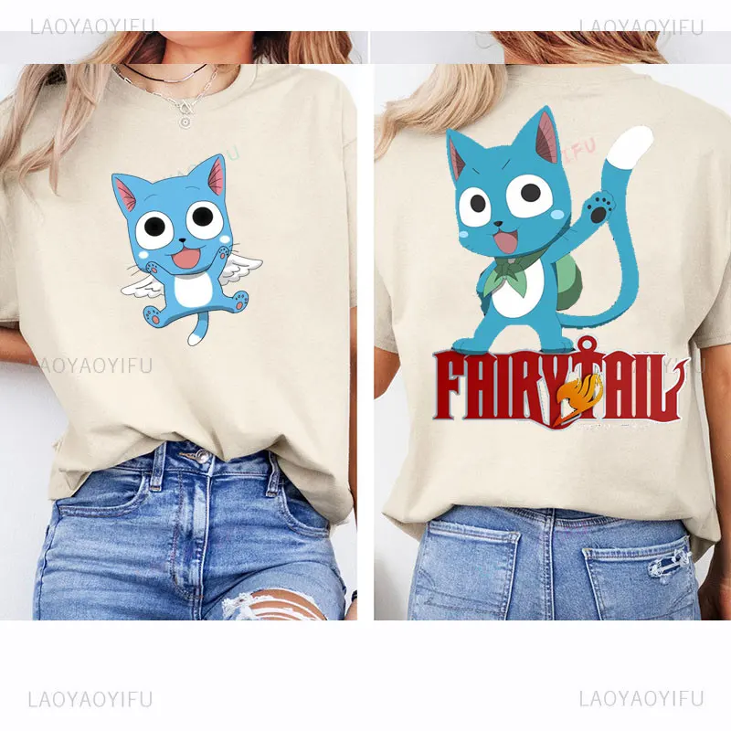 Фото Футболки с графическим принтом в стиле аниме Fairy Tail Natsu Dragneel Lucy Heartfili Ullzang, мужские футболки с короткими рукавами и принтом, женские хлопковые топы с круглым вырезом №1