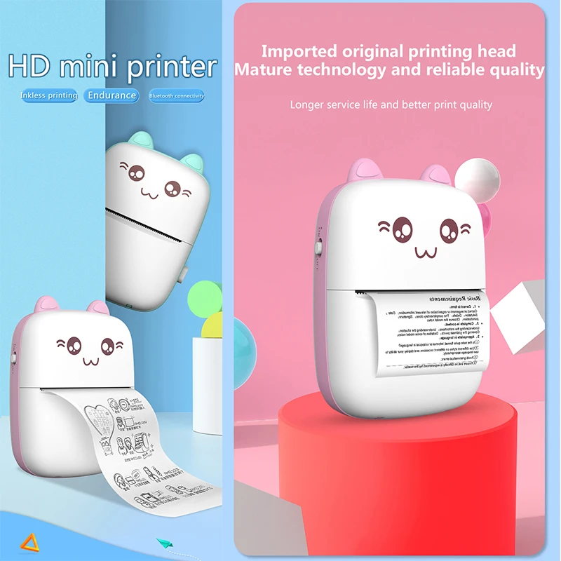 

Mini Thermal Printer Portable Wireless Bluetooth 200 dpi Label Printer Memo Wrong Question Printing with USB Cable