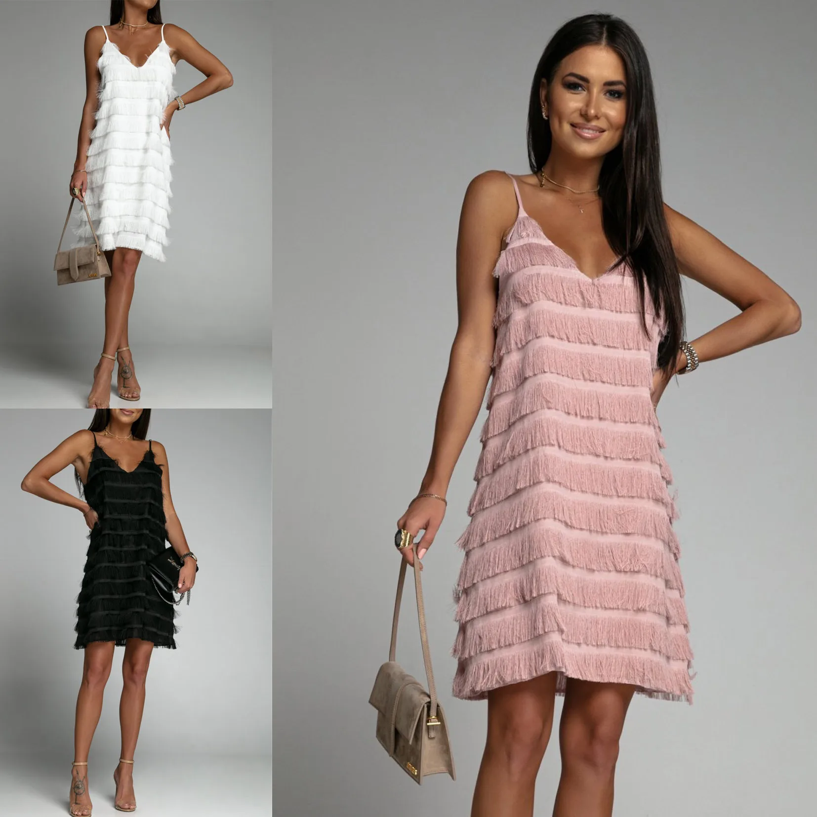 

Sleeveless Dress Women Sexy Tassel Fringe Dresses Rave Outfits Dancewear
