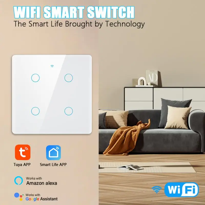 

Tuya Wifi Smart Switch Work With Alexa Google Home AC 100-240V Brazil Touch Panel 4/6 App Control For IOS Android Phone Pad