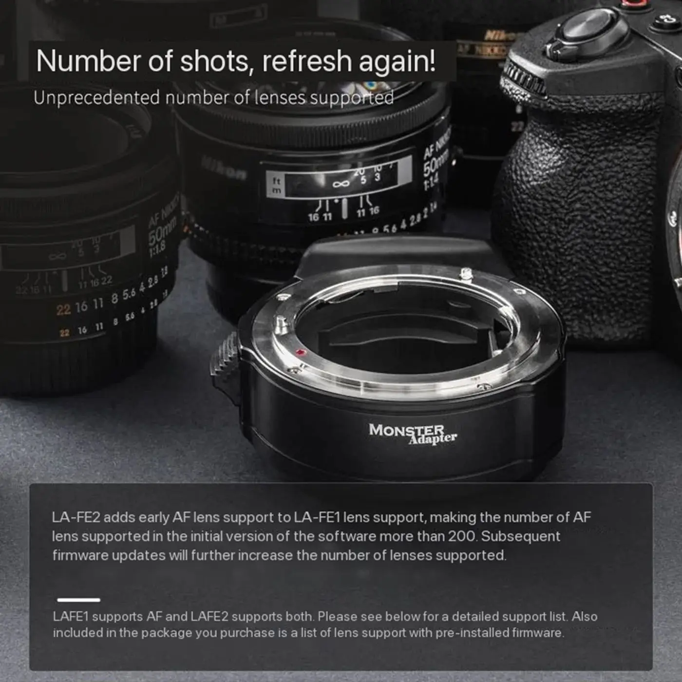 Фото Переходник для объективов Monster LA-FE2 с автофокусом для объективов Nikon F Mount G / D к камерам Sony E №4