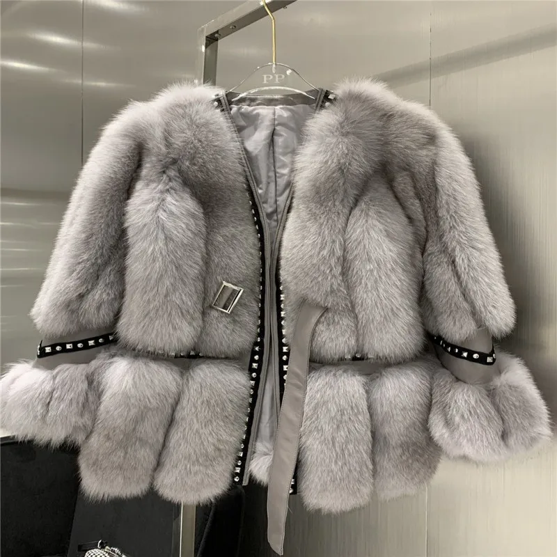 2022 Winter New natural fox fur coat warm thickening medium long real fox fur jacket luxury slim real fur coat women