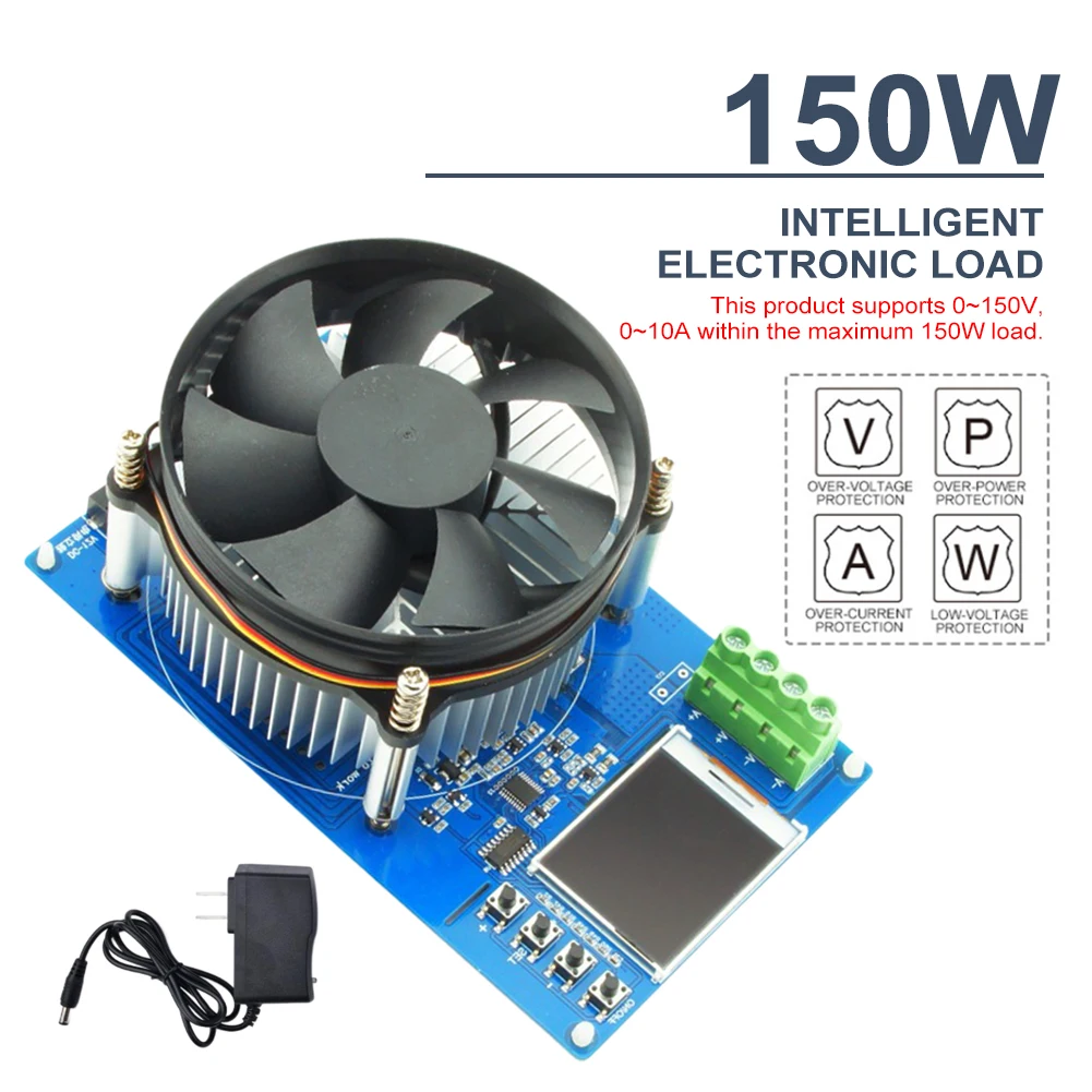 

150W 4-wires Battery Capacity Tester Hardware Tools 1.77 Inch TFT Color Screen CNC Type Electronic Load Power Discharge Tester