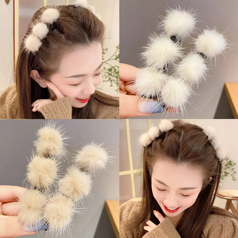 

2022 Autumn&Winter Soft Plush Ball Hair Clip Faux Fur Hair Solid Clips Hairpins Barrette Fashion Women Hairgrips Accessories