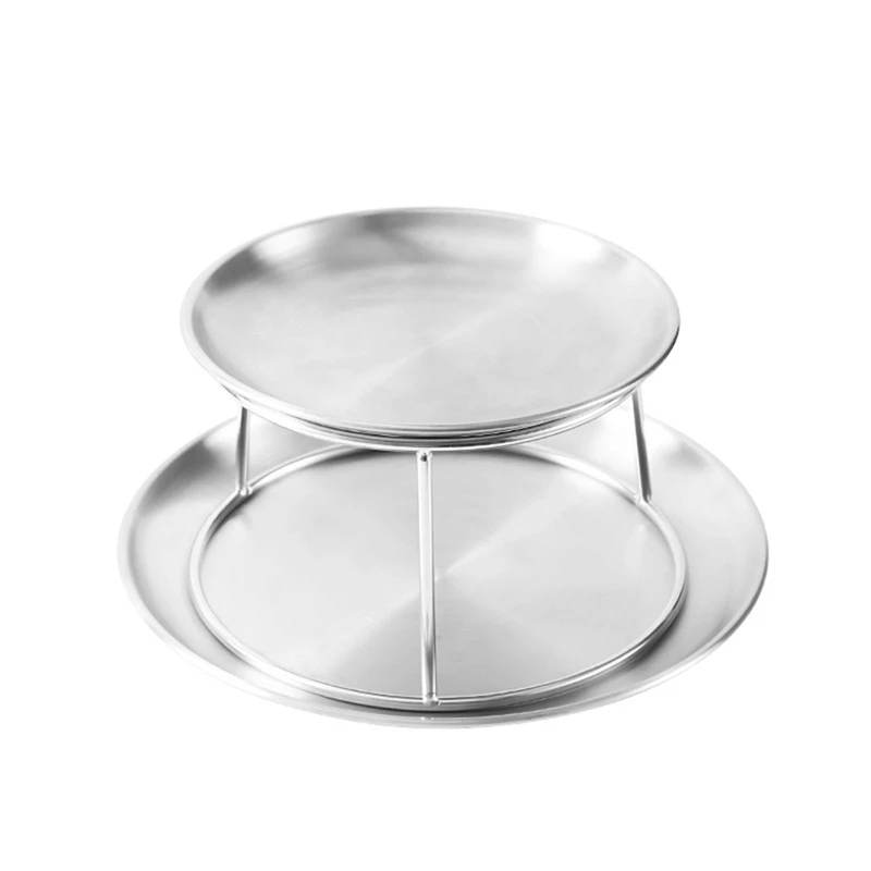 

Hot YO-Seafood Plate Set Double Stainless Steel Snack Plate Afternoon Tea Cake